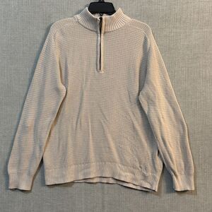 LL Bean Men’s Knit Sweater 1/4 Zip Mock Neck Long Sleeve Cotton Cream Tan M